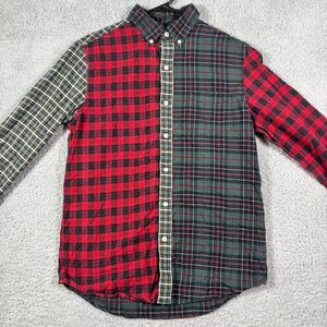 Chaps Multi-Pattern Plaid Button-Down Shirt Patchwork Design‎ Buffalo Check Sz S